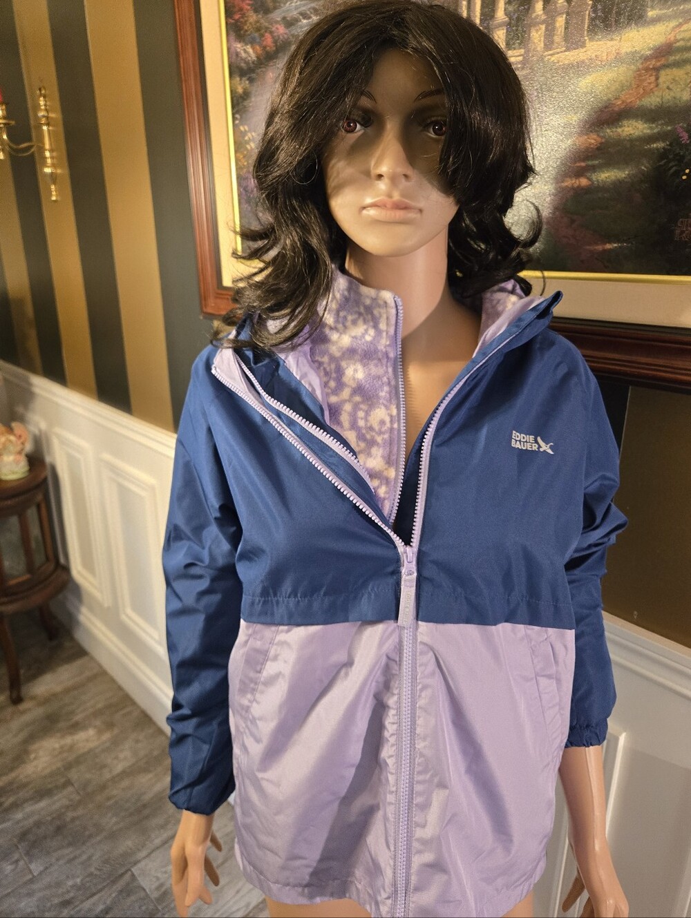 Eddie Bauer KIDS Navy and Lavender Colorblock Packable Jacket